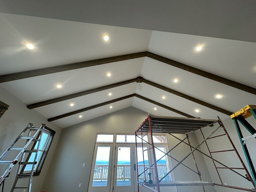Wood beams and recessed lights
