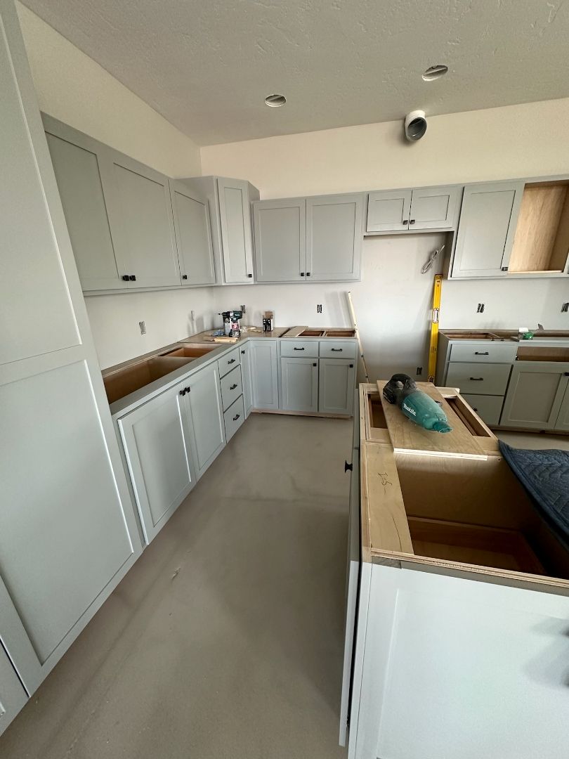 Grey cabinets and countertops