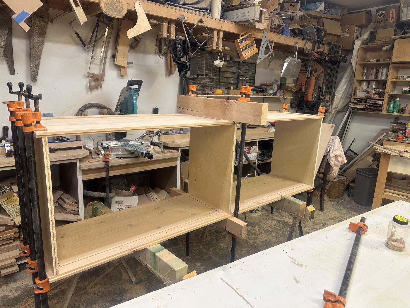 Cabinet build, clamped